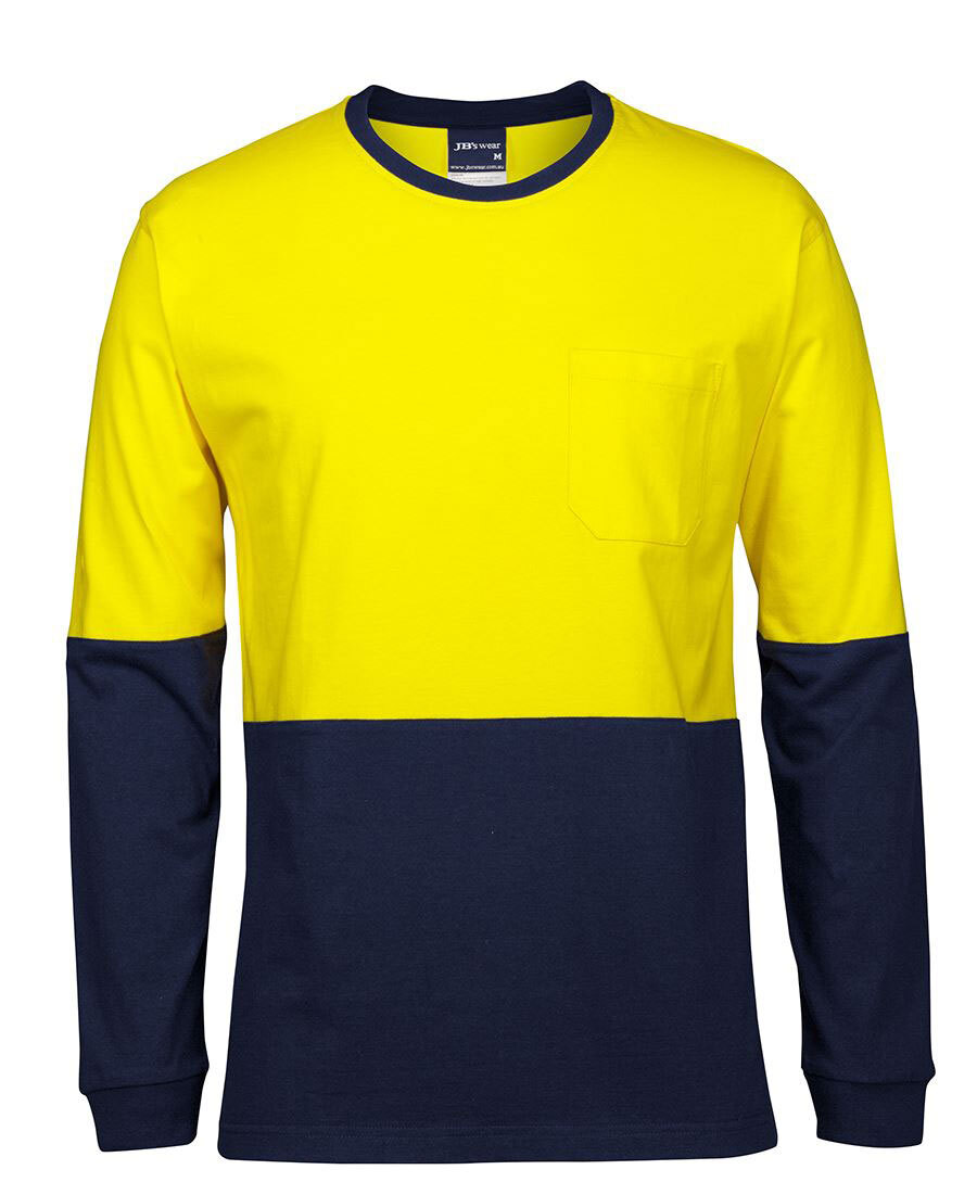 Yellow/Navy HI Vis L/S Cotton T-Shirt | Long Sleeve | Wholesale ...