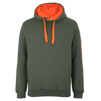 Army/Orange 350 Trade Hoodie | 350gsm Brushed Fleece | Fully Lined Hood with Drawcord | Kanga Pocket