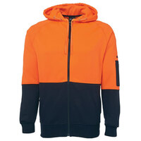 Orange/Navy HI VIS Full Zip Fleecy Hoodie | Hood with drawcord | Industry Workwear