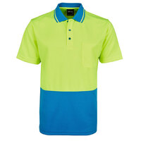 Lime/Aqua HI Vis Traditional Polo | Non-Cuff | Classic Fit | Industry Workwear  [Clothing Size: 2X-Small]