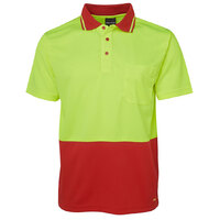 Lime/Red HI Vis Traditional Polo | Non-Cuff | Classic Fit | Industry Workwear  [Clothing Size: 2X-Small]