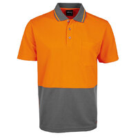 Orange/Charcoal HI Vis Traditional Polo | Non-Cuff | Classic Fit | Industry Workwear  [Clothing Size: 2X-Small]