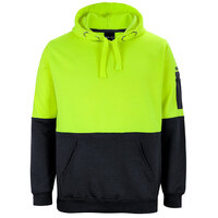 Lime/Black HI VIS Pull Over Hoodie  | Hood with drawcord | Industry Workwear