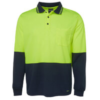 Lime/Navy HI Vis L/S Trade Polo | Long Sleeve | Comfort Fit | Industry Workwear
