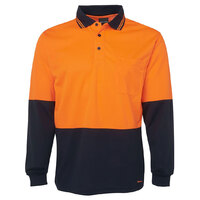 Orange/Navy HI Vis L/S Trade Polo | Long Sleeve | Comfort Fit | Industry Workwear