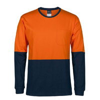Orange/Navy HI Vis L/S Cotton Crew Neck T-Shirt | Long Sleeve | 100% Cotton for Comfort | Industry Workwear