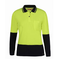 Ladies Lime/Navy HI Vis L/S Comfort Polo | Long Sleeve | Comfort Fit | Industry Workwear