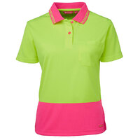 Lime/Pink Ladies Hi Vis Comfort Polo | Short Sleeve | Comfort Fit | Industry Workwear