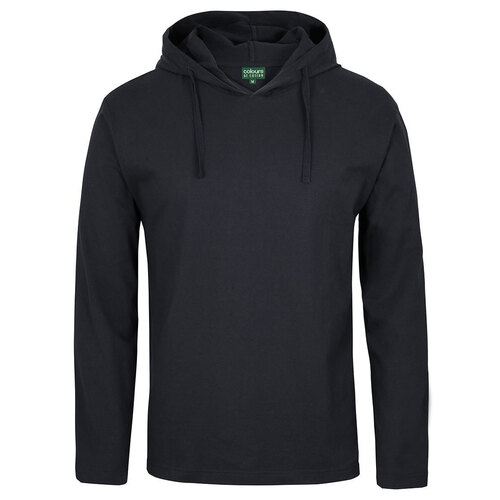 Black Cotton Long Sleeve Hooded Tee [Clothing Size: 5XL]
