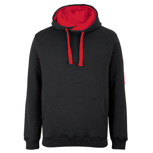 Black/Red 350 Trade Hoodie | 350gsm Brushed Fleece | Fully Lined Hood with Drawcord | Kanga Pocket