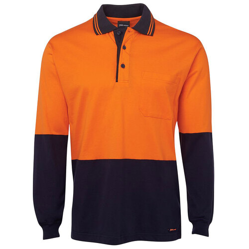Orange/Navy HI VIS L/S Cotton Polo | Long Sleeve | 100% Cotton for Comfort | Industry Workwear [Clothing Size: 5XL]