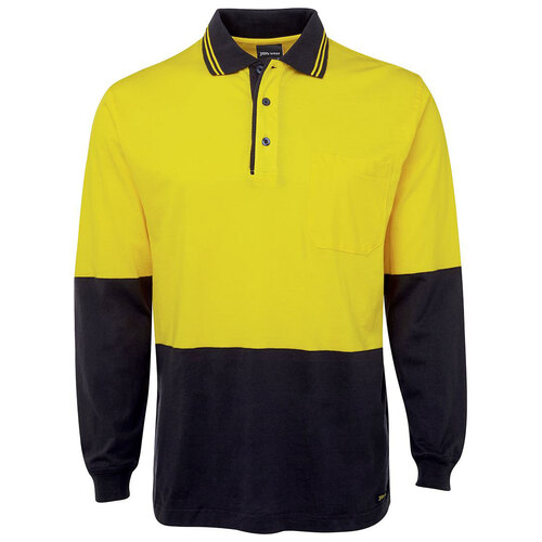 Yellow/Navy HI VIS L/S Cotton Polo | Long Sleeve | 100% Cotton for Comfort | Industry Workwear [Clothing Size: 5XL]
