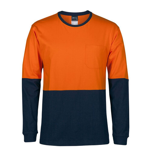 Orange/Navy HI Vis L/S Cotton T-Shirt | Long Sleeve [Clothing Size: 5XL]