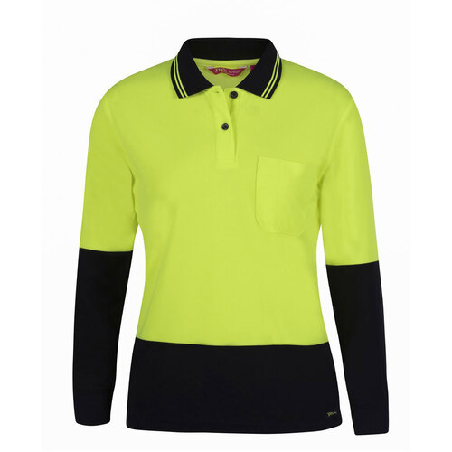 Ladies Lime/Navy HI Vis L/S Comfort Polo | Long Sleeve [Clothing Size: 26]
