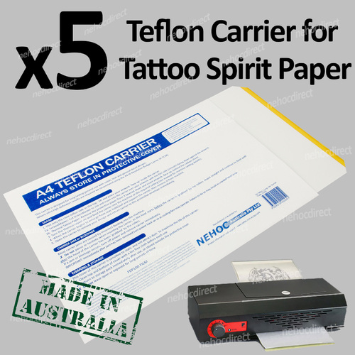 5x Spirit Paper Teflon Tattoo Carrier, Studio Quality, Heavy Duty, Long Life