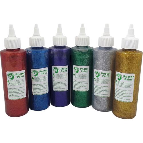 Glitter Poster Paint Set 6 - Blue, Red, Green, Purple, Gold & Silver
